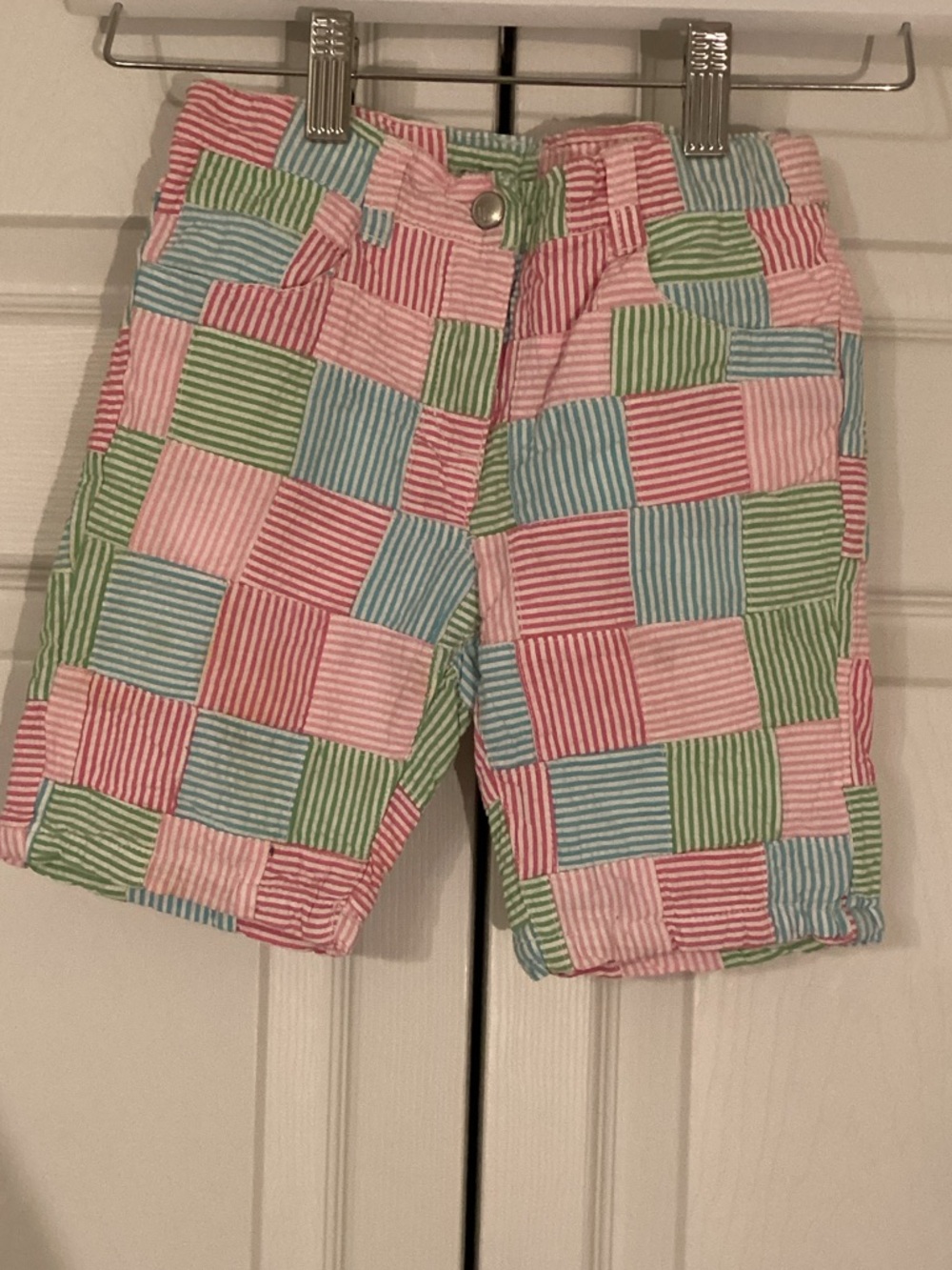 Gymboree Patchwork Stripe Shorts in Pink, Green & Blue Size 5 Unisex